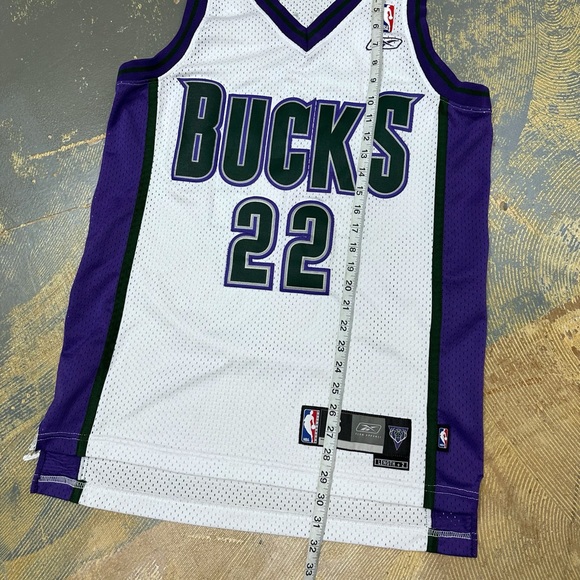 Reebok Michael Redd Milwaukee Bucks Jersey White Purple 22 Swingman NBA Stitched - Picture 10 of 10